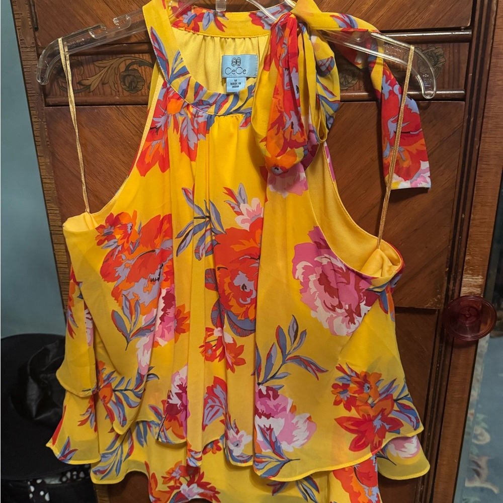 CeCe Yellow Floral Halter Top